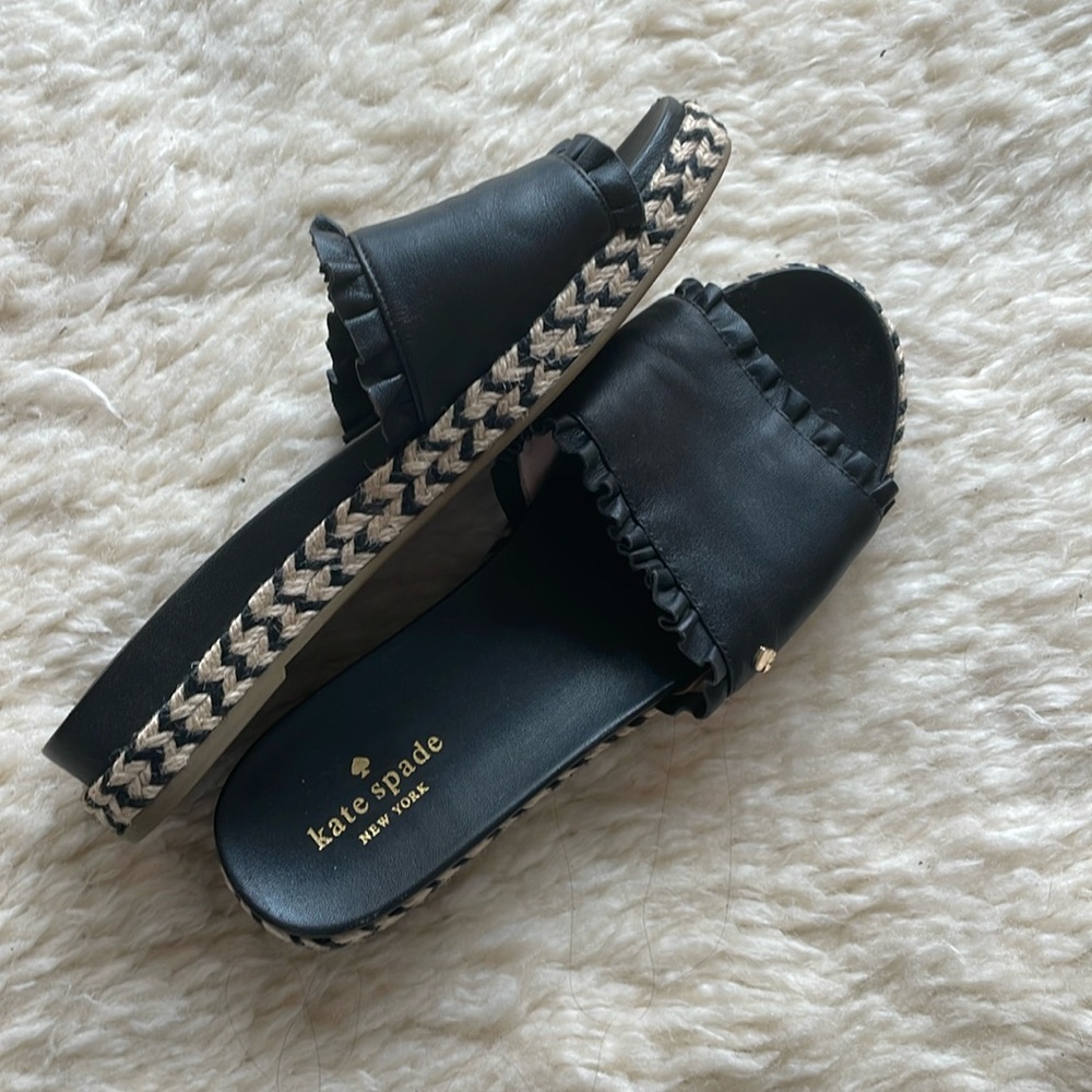 Kate Spade New York Leather Zahara Espadrille Ruffled Sandals Size 8